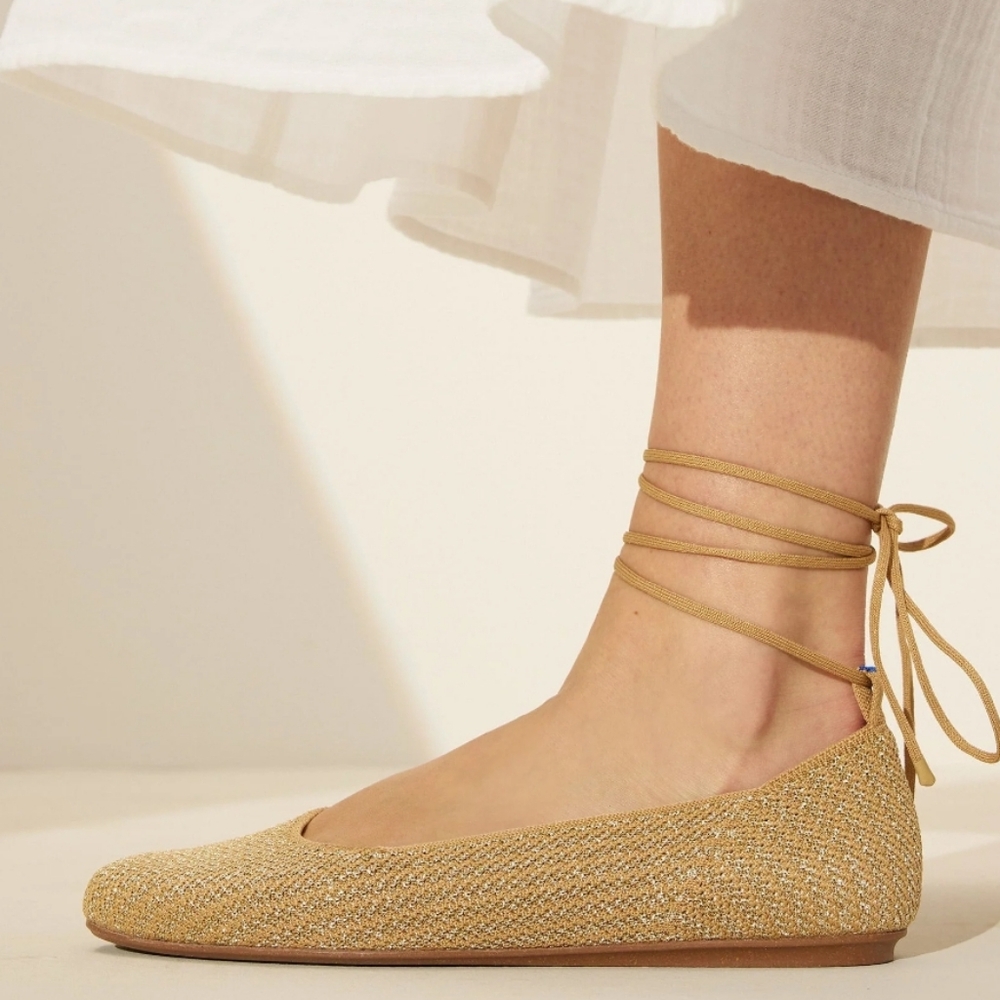 Rothy's Women's Square Wrap Flats in Gold 8